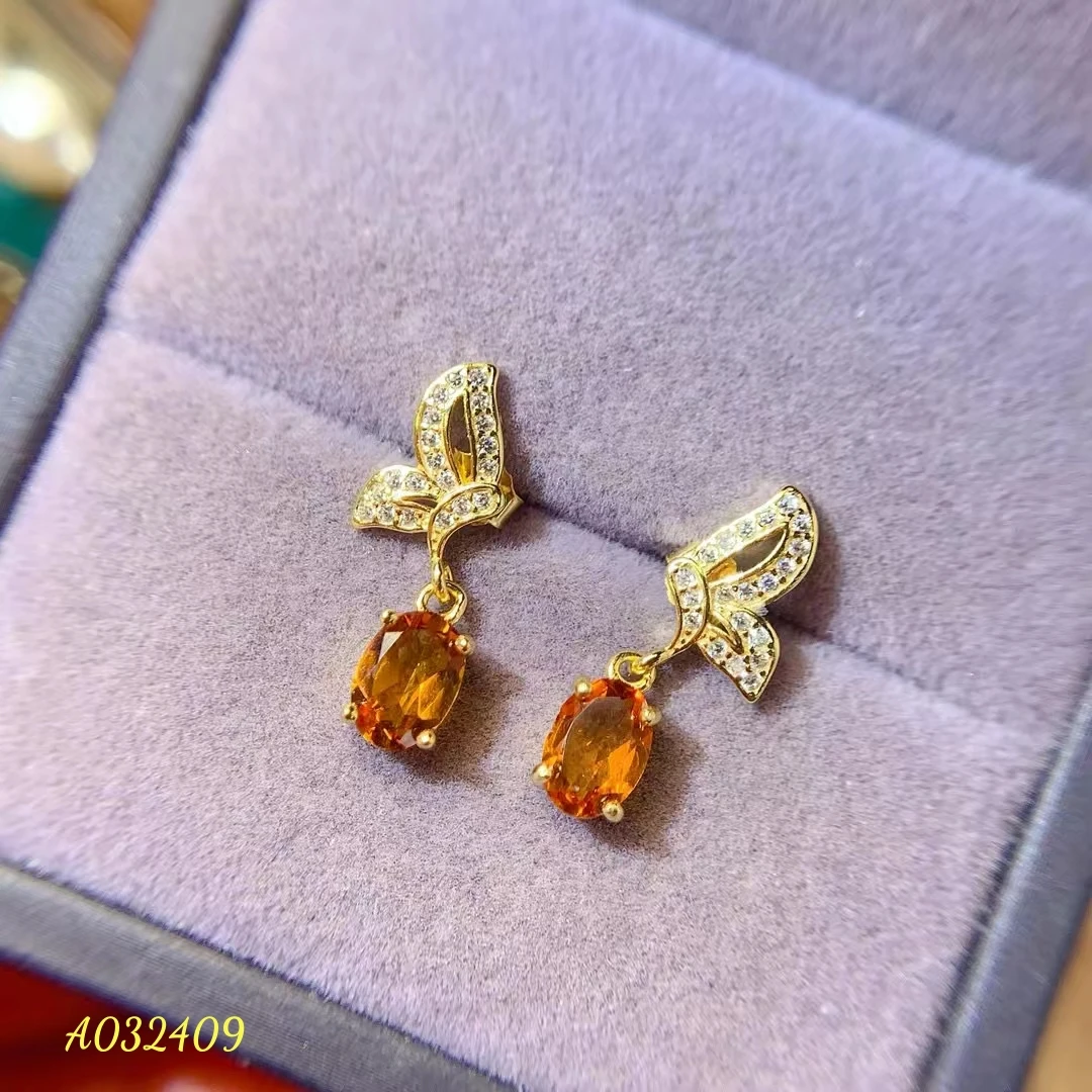 

KJJEAXCMY Natural Violent Yellow Crystal Butterfly Shaped Women's Earrings S925 Pure Silver Exquisite Inlaid Support Testing