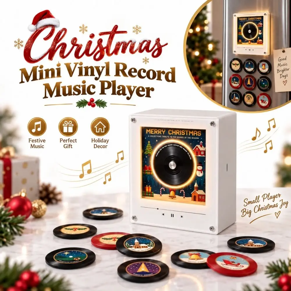 Christmas Mini Vinyl Record Music Player Refrigerator Magnet with 9 NFC Fridge Records NFC Music Box Magnetic Music Player