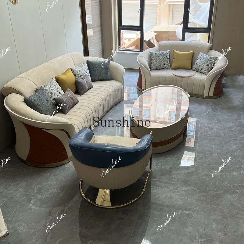 

Italian light luxury exclusive villa living room leather sofa post-modern design large apartment high-end TF