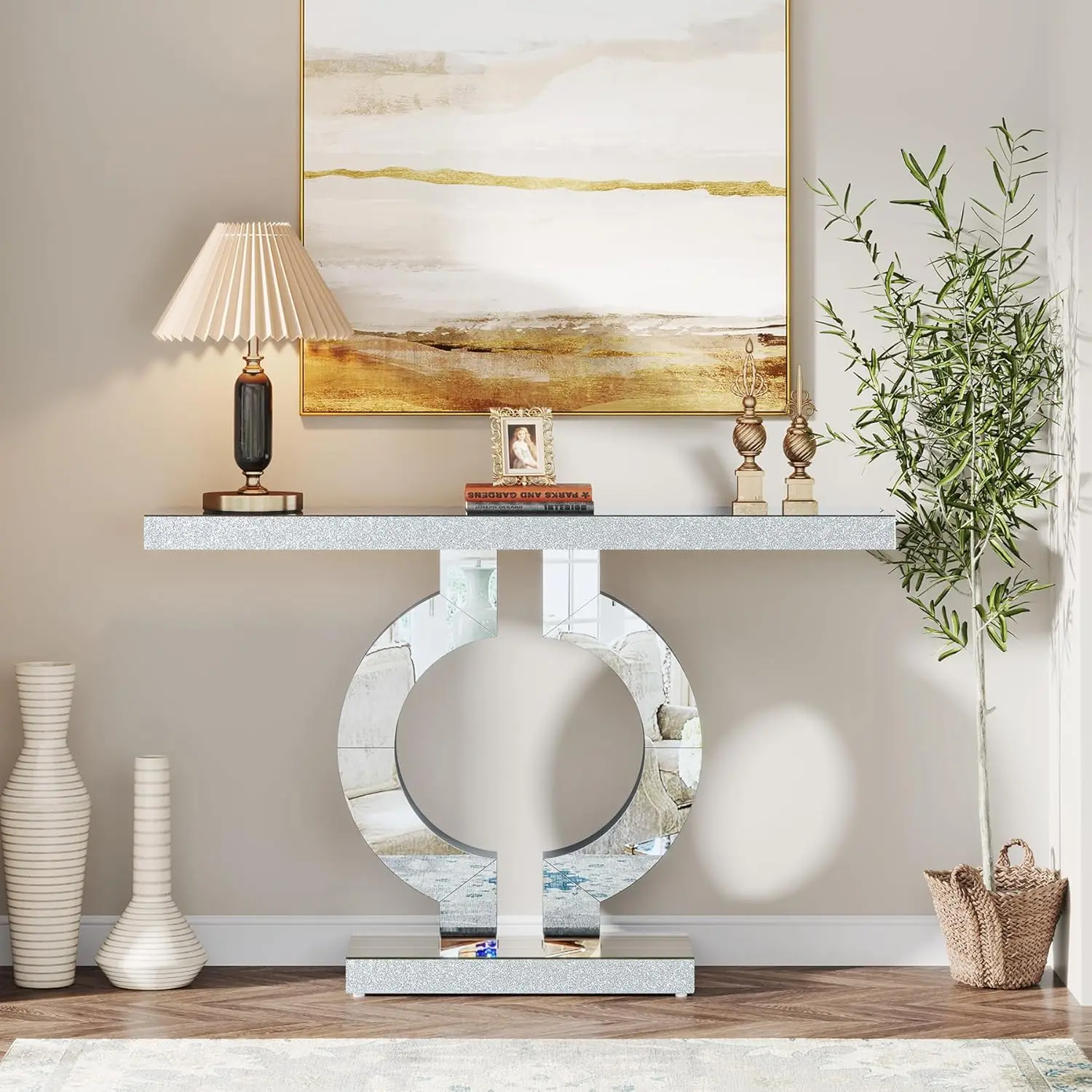 Tribesigns 43.3-Inch (110cm)Mirrored Console Table, Modern Entryway Table with Thickened Mirror Finish Tabletop