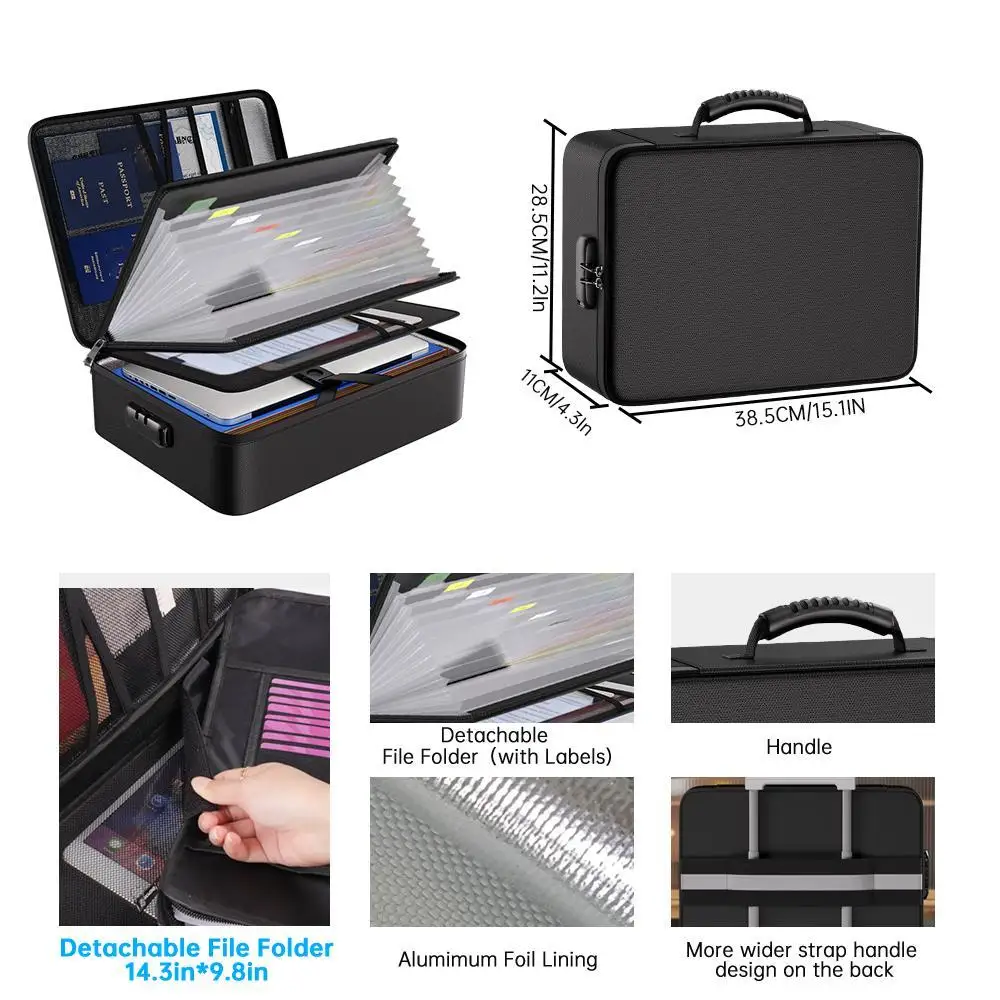 Fireproof File Organizer Bag - 13 Colorful Pockets, Accordion Folder, Lockable Labelled Storage Box, Multi-Layer Portable Flame-Retardant 5200℉ Temperature Resistant Home Safe for Important Documents,dorm room inspo,college dorm essentials,dorm haul