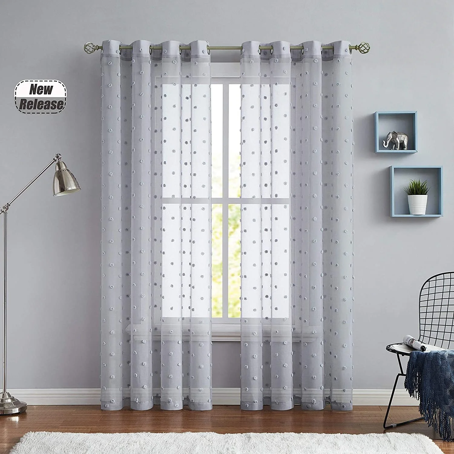 Modern Cute Ball Embroidered Sheer Curtains, Thickened Light-Filtering Balcony Window Shades, Bedroom Sun Protection Dustproof C