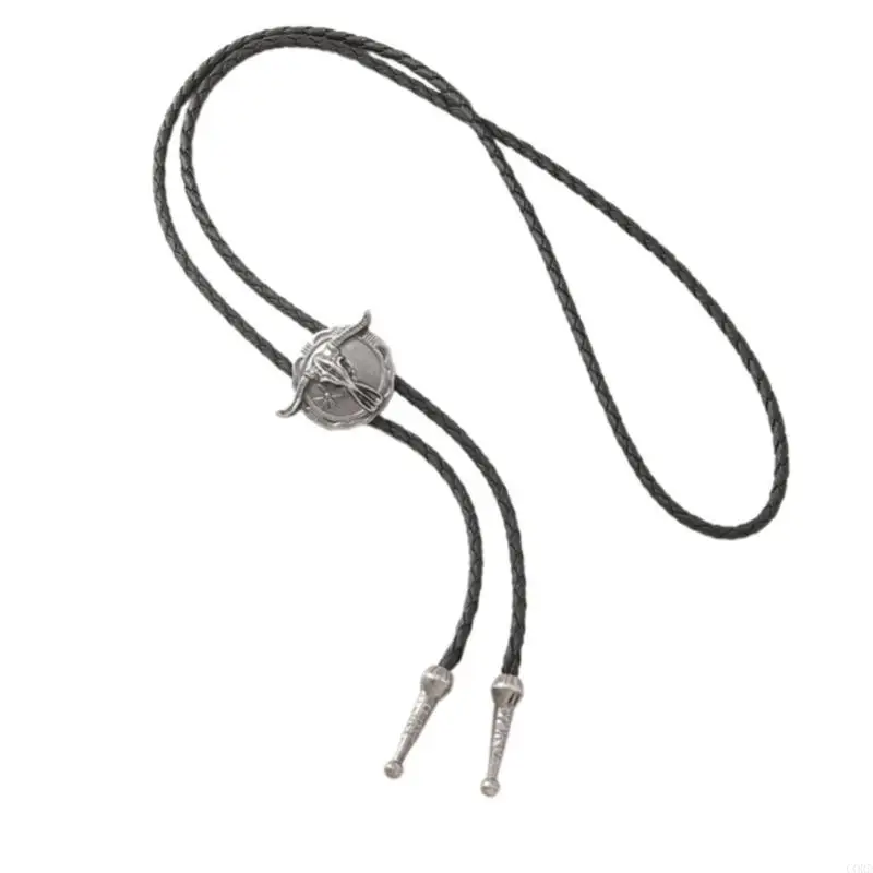 CORD Zinc Alloy Cowboy Bullhead Bolo Necklace Vintage PU Cord Design Bolo Tie Necktie Unisex Adjustable Length For Daily Wear