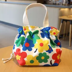 Drawstring Canvas Insulated Picnic Lunch Bag Thicken Aluminium Foil Thermal Bento Box Tote Cooler Handbags Food Dinner Container