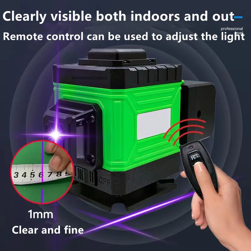 Laser Level 16 Lines 4D Powerful Purple Light Beam 360° Self-Leveling Horizontal Vertical for Diy Construction Decorate Tools