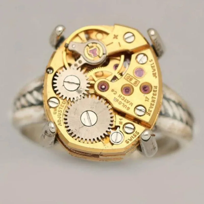 Retro Trendy Gold Silver Color Metal Precision Gear Mechanical Steampunk Hip Hop Personality Creative Ring For Men Jewelry Gift