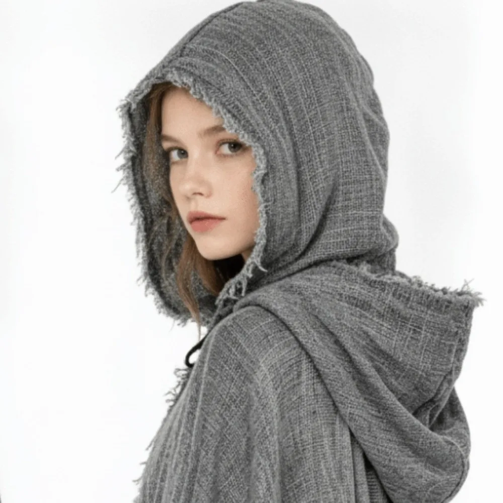 Hooded Design Halloween Cloak Ripped Texture Exaggerated Style Halloween Cosplay Cape Tattered Fabric Unisex