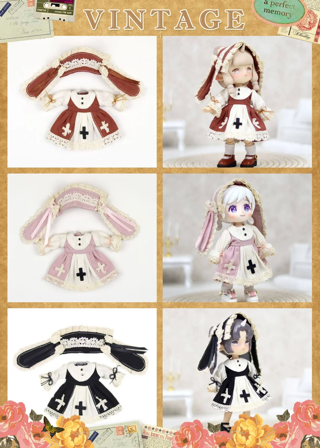 

【Clothing Only】1/12 Sweet Cute Cake Dress Rabbit Ear Hair Accessories Set For 6inchs ob11/gsc/bjd/Asi Action Figures Body