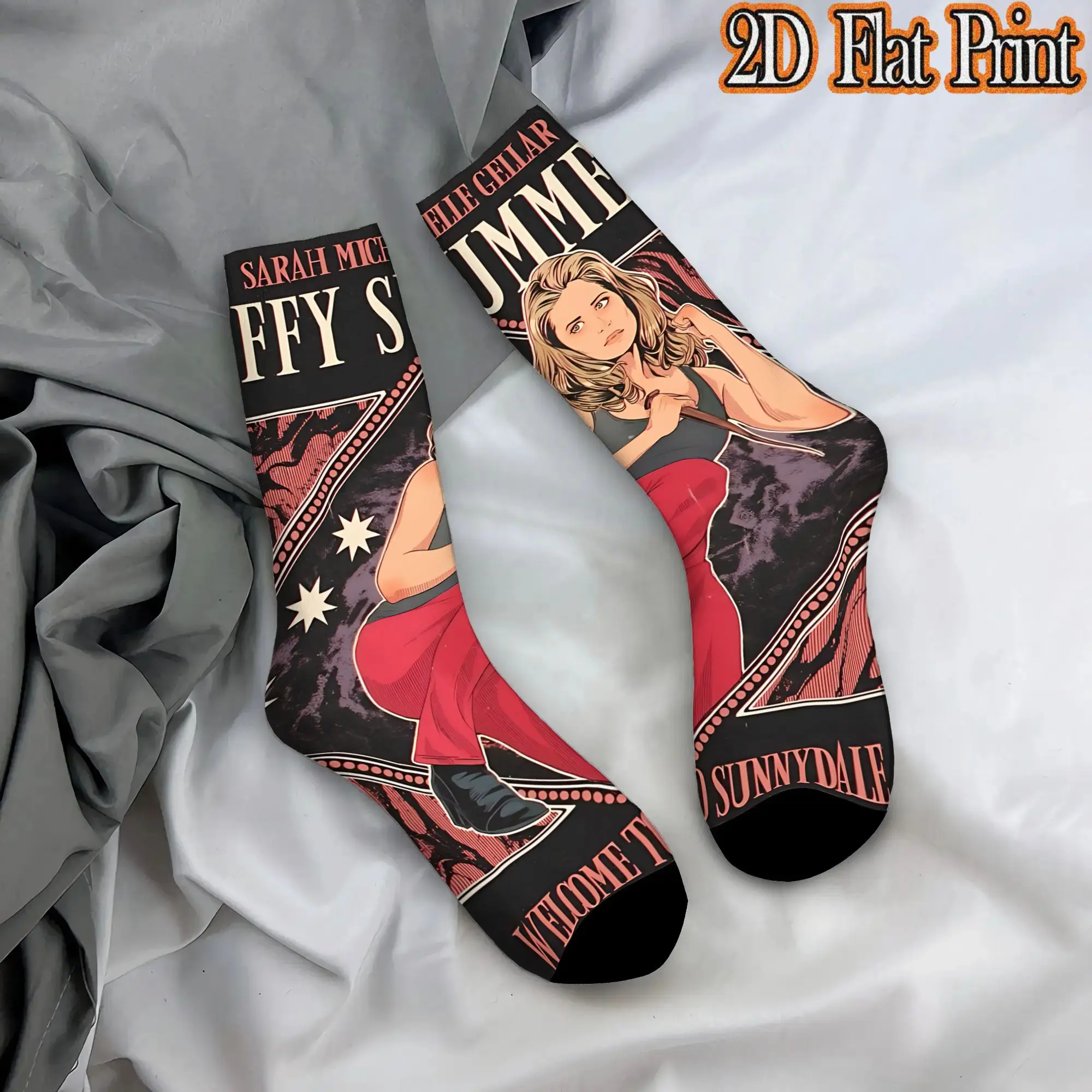 Fashion Vintage Vampire Slayer Buffy  Men's  CompressionSock Unisex  Funny Mid-Calf Socks