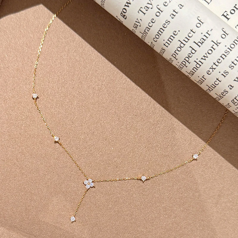 ENSHIR Four Leaf Flower Zircon Pendant Necklace For Women Elegant French Luxury Design Jewelry Gifts Wholesale