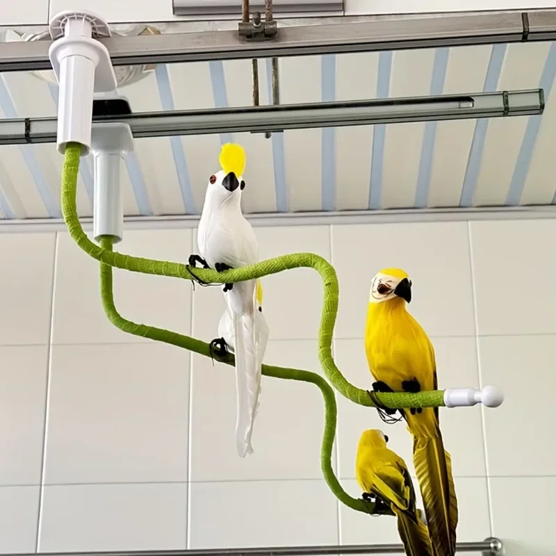 1 Set Flexibler Vogelsitzstangen-Clip-On-Tischständer für Papageien, Wellensittiche, Nymphensittiche – Biegbares Seil-Trainings- und Spielgestell mit rutschfesten Zubehörteilen – Detail 9
