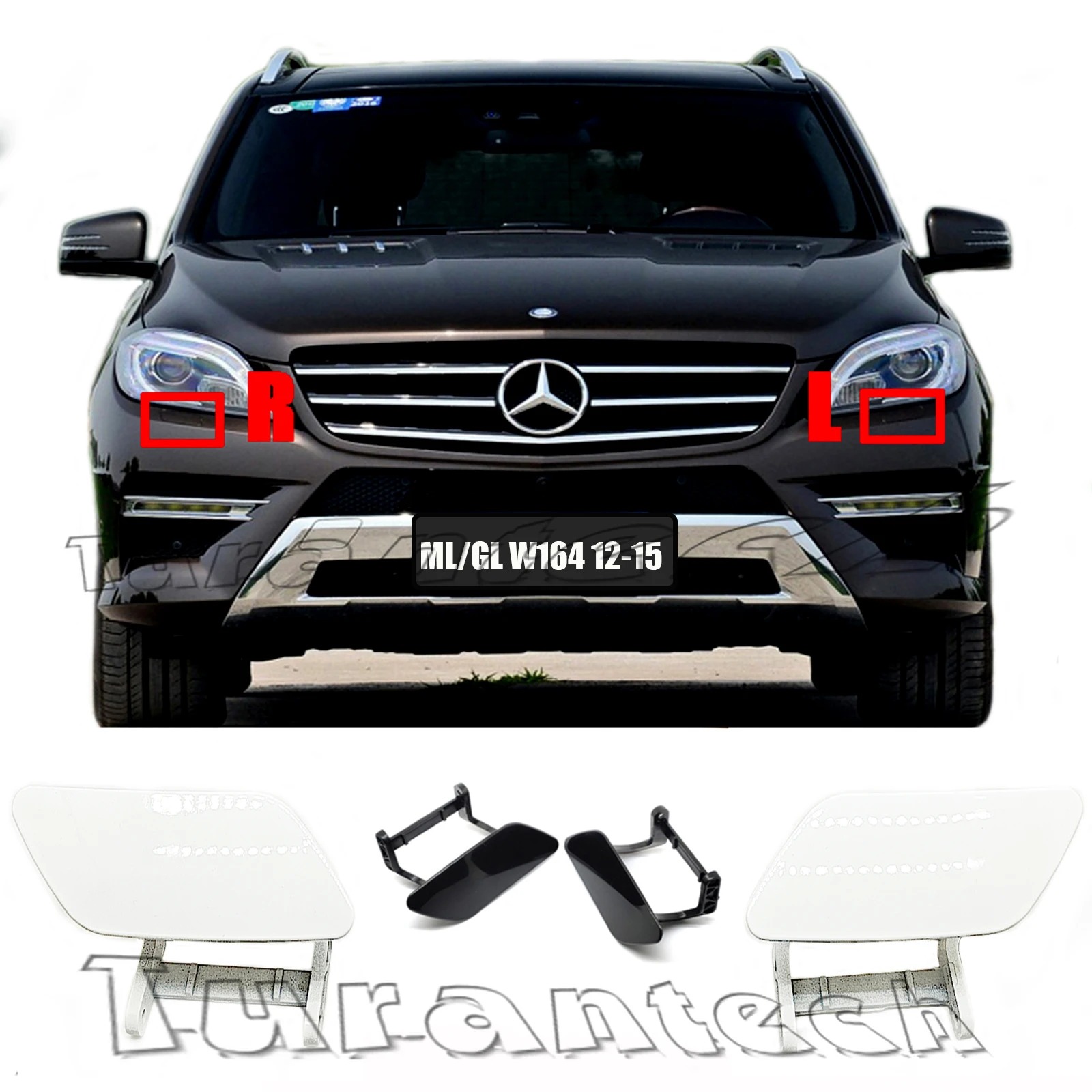 Osłona spryskiwacza reflektora do Mercedes-Benz ML GLE W166 X166 (roczniki 2012-2015), pasuje do modeli 250 280 300 350 420 450 500 550, dysza spryskiwacza reflektora.