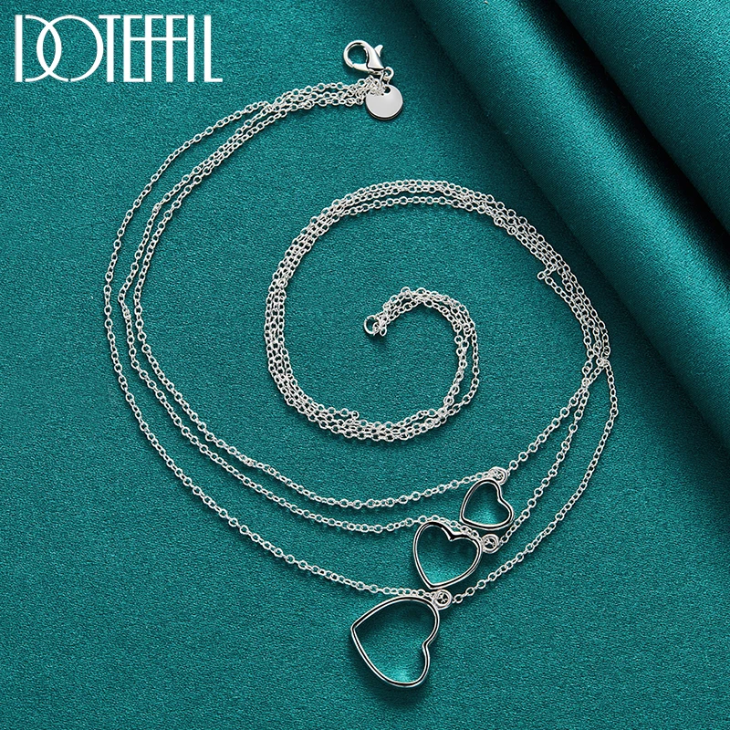 DOTEFFIL 925 Sterling Silver Heart Earring Bracelet Necklace Set For Woman Wedding Engagement Party Fashion Charm Jewelry