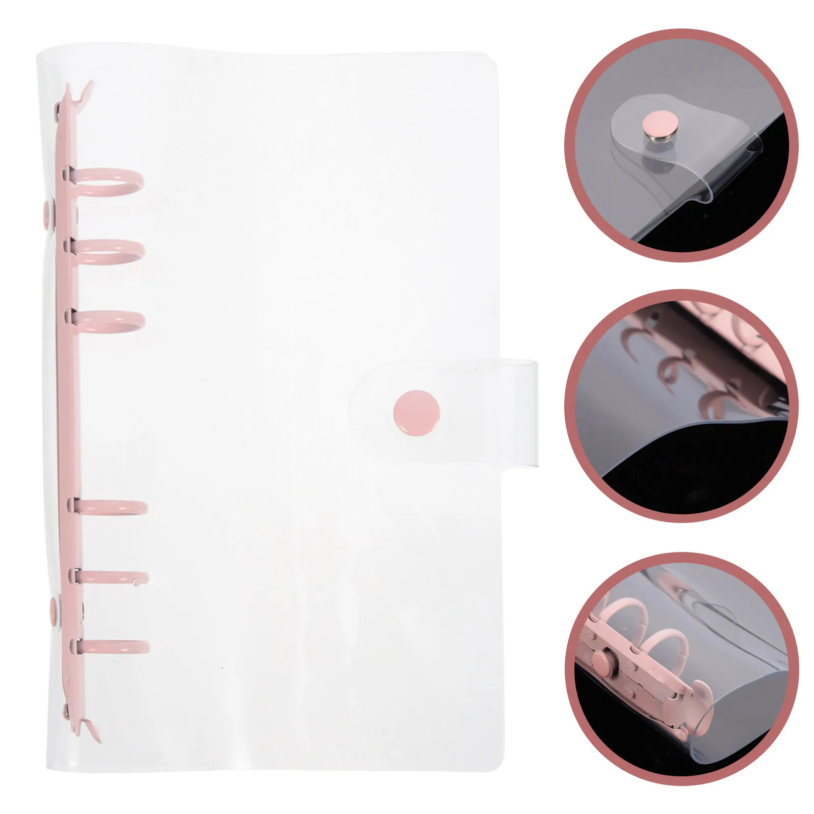 

A6 Clear Binder Cover 6 Ring Snap Button Lock Refillable Transparent Notebook Shell for School Office Planner Document Organizer