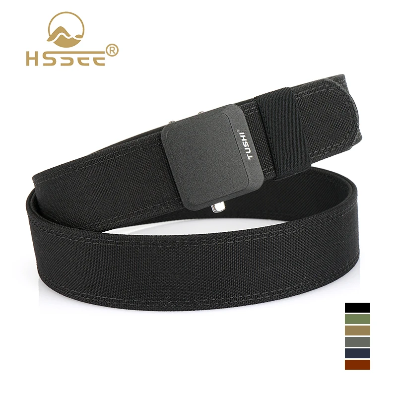 

HSSEE повседневный автоматический ремень для мужчин, плотный нейлоновый жесткий тактический уличный ремень, матовый черный, с металлической пряжкой, рабочий ремень, мужской пояс