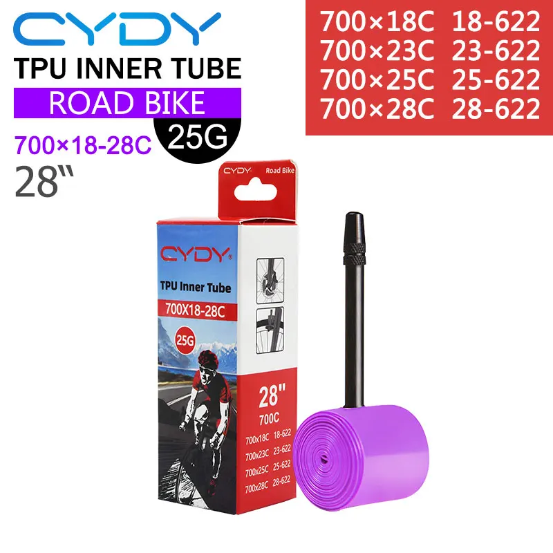 CYDY-Tpu Inner Tube for Road Bikes, Bicycle Lights, Tire Accessories, 700 × 18-28C, French Valve, 45mm, 28 in, 622 Tubes, 25g