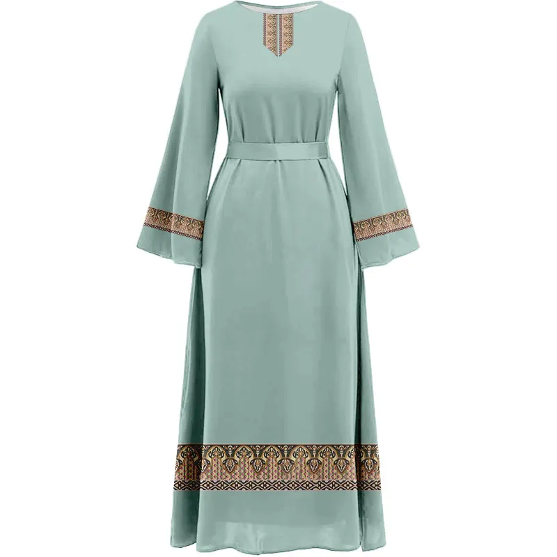 Vestido de verão islâmico Abaya Ramadan com estampa vintage 2024, vestido de verão islâmico, manga longa, vestido muçulmano abaya, mulheres