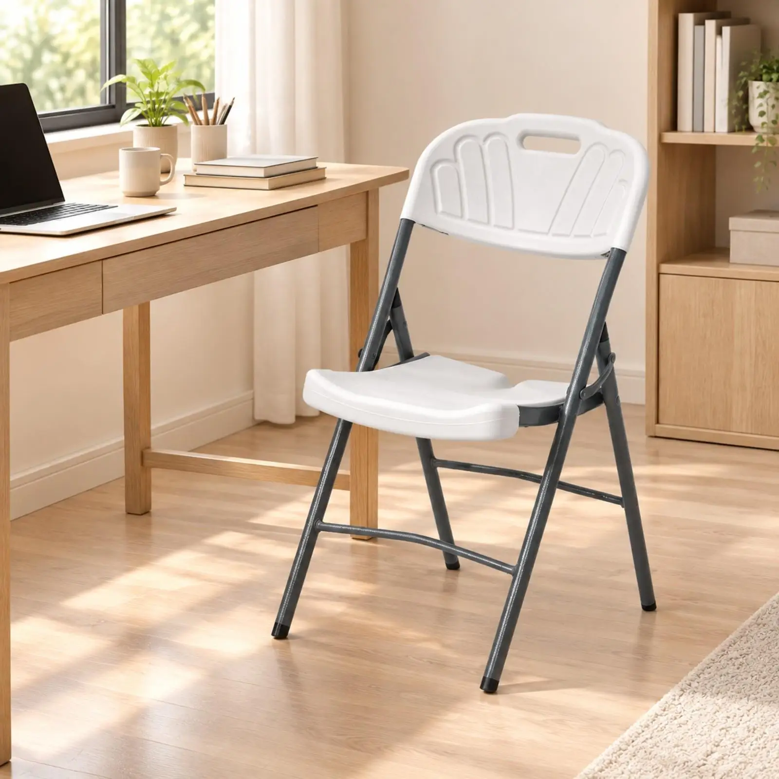 Folding Chair with Carry Handle Space-Saving Folding Chair with Metal Frame Stable Lightweight for Home Offices, Meeting Rooms