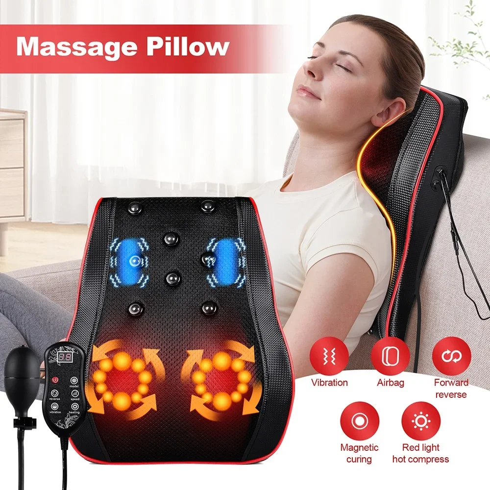 

Neck Shoulder Back Massager Pillow,3D Deep Kneading Massage,Vibration&Airbag Compression,Red Light Heat Therapy,Forward&Reverse