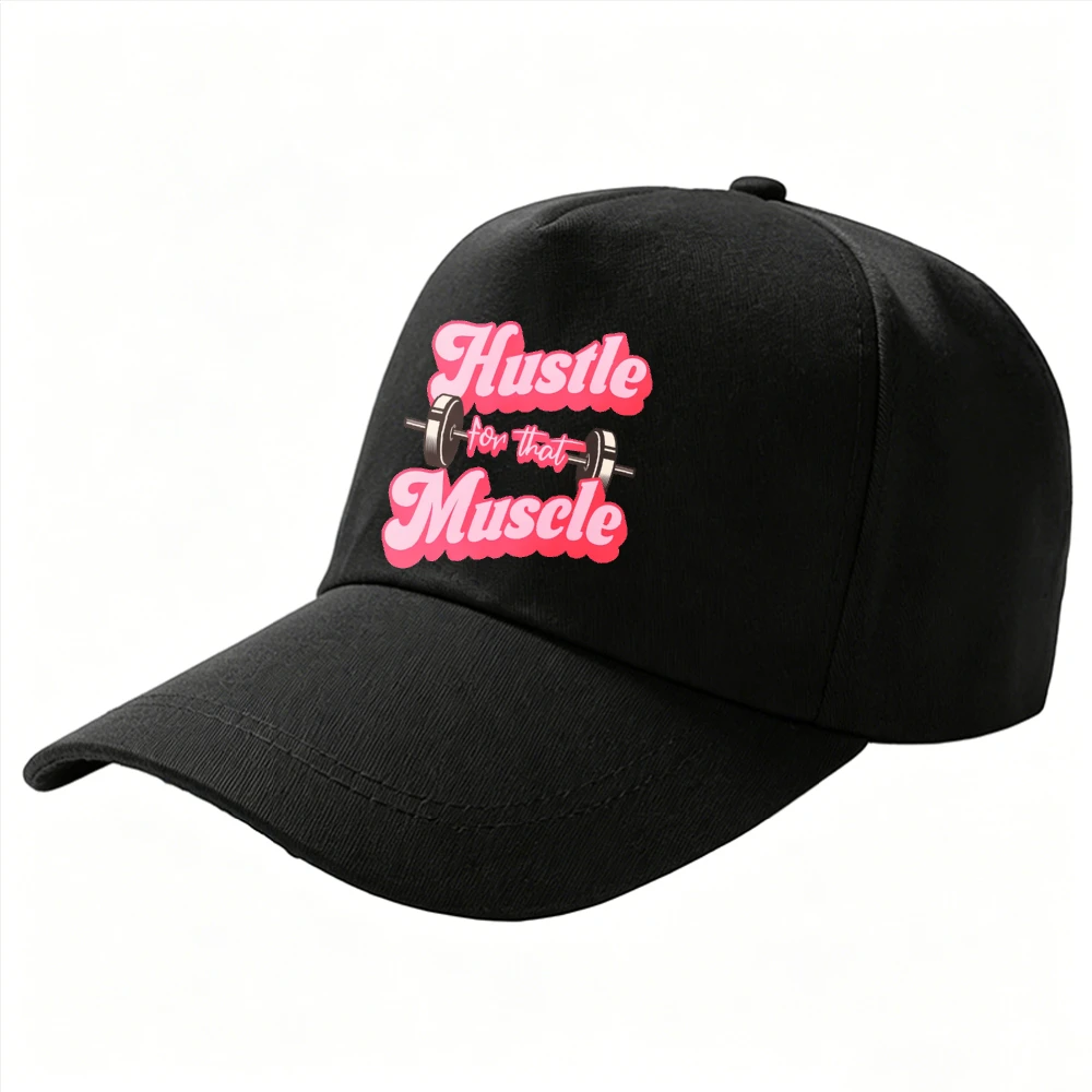 Adjustable Cotton Baseball Cap Hustle for That Muscle Dumbbell Fitness Letter Print Dad Hat Men Women Outdoor Sun Protection Cap