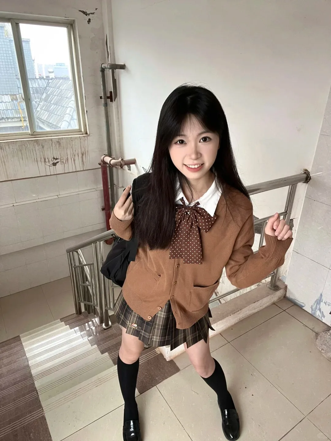 

Original Design Long Sleeve JK Uniform Cardigan Knitted Sweater Set with Checkered Skirt And Collar Shirt for Women Autumn Wi...