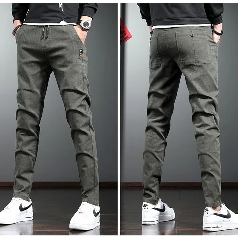 

Осенне-зимние мужские модные деловые повседневные брюки, мужские облегающие брюки с прямыми штанинами, классические универсальные черные, серые, удобные брюки