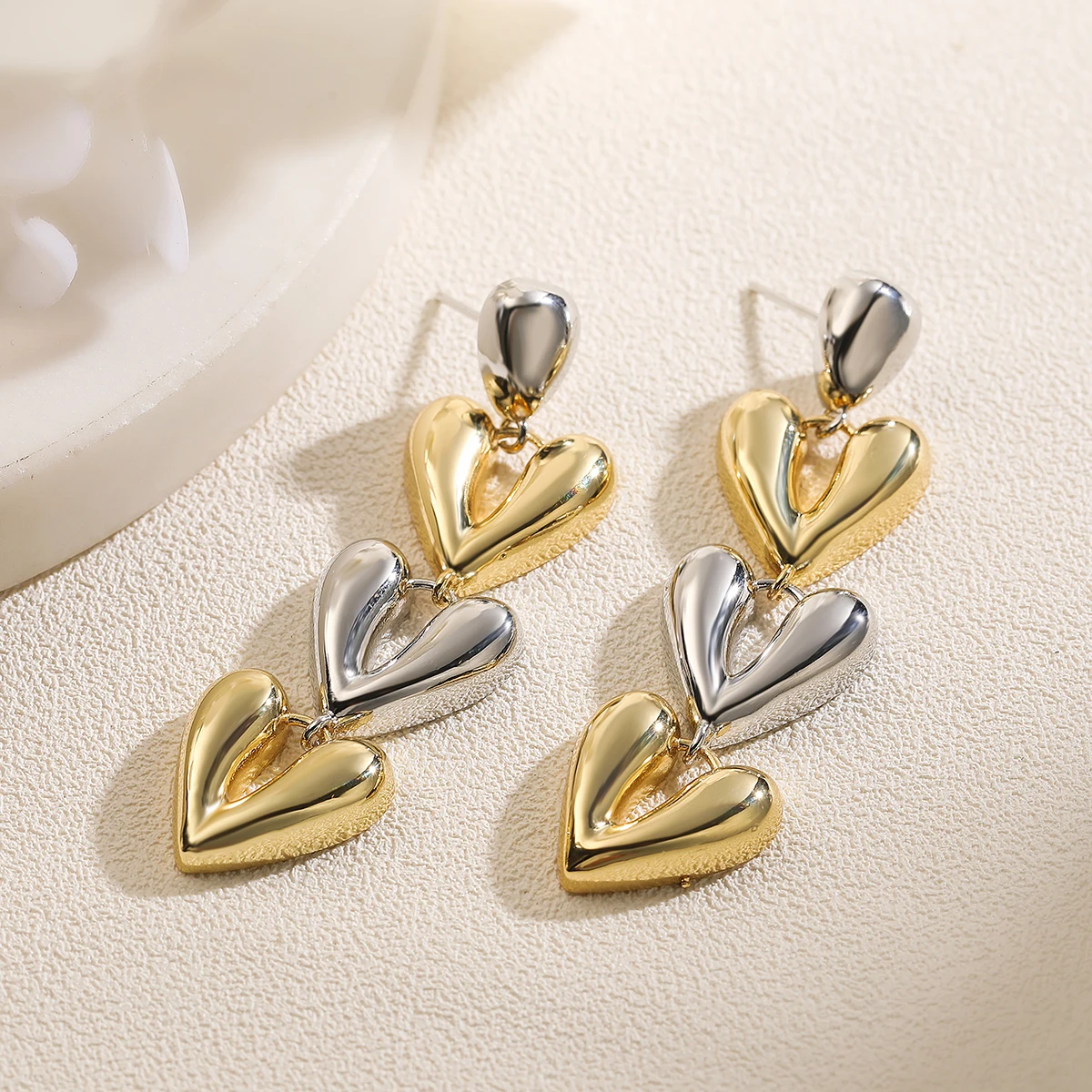 Trendy Gold/Silver Mix Color Heart Long Dangle Earrings For Women Party Jewelry Gift