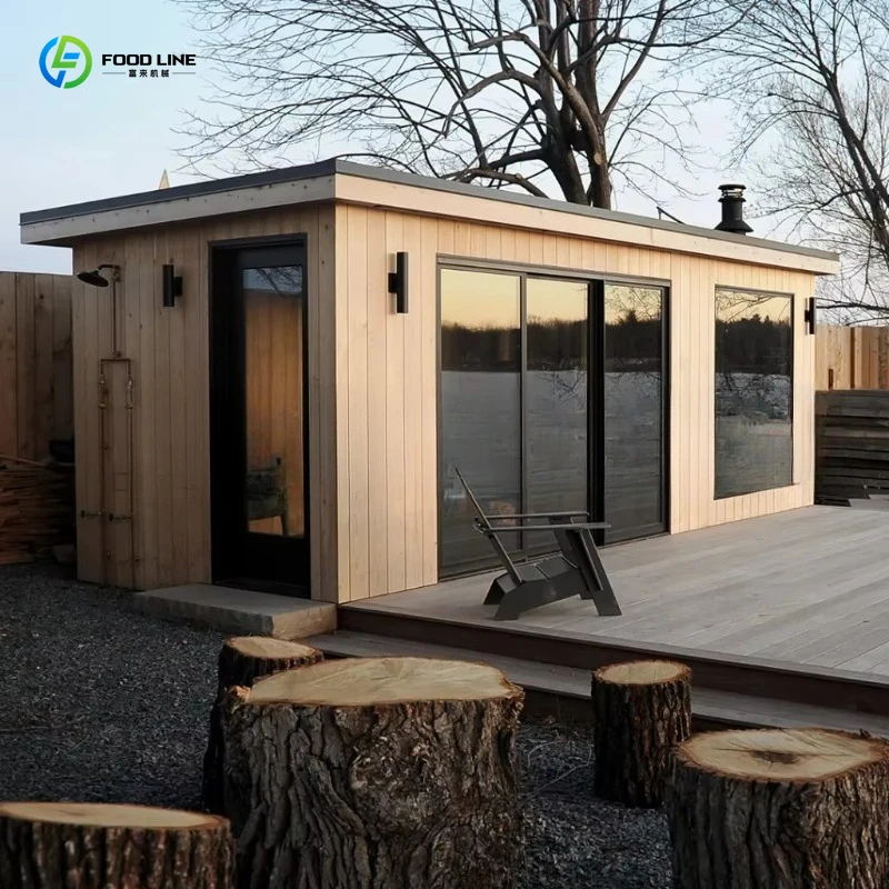 Customized Modern Outdoor Wooden Sauna Large Glass Windows Efficient Heating System Family Health Luxury