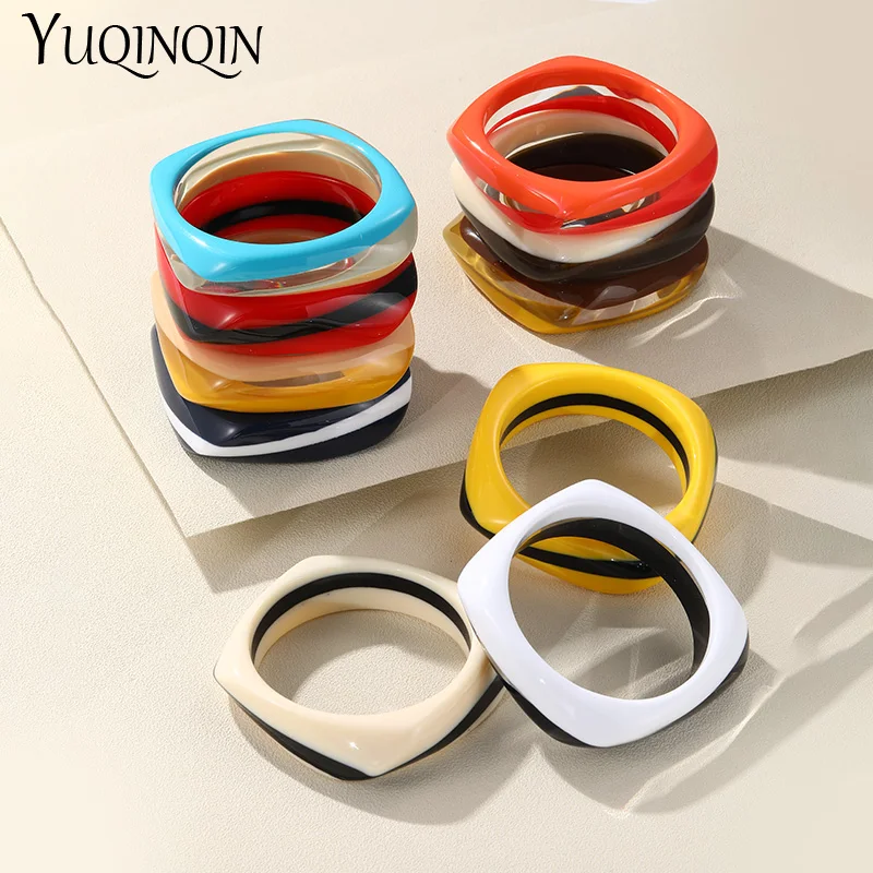 Trendy Colorful Bangles for Women Wide Geometric Irregular Square Retro Bangle Bracelets Girls Party Design Hot Selling Jewelry