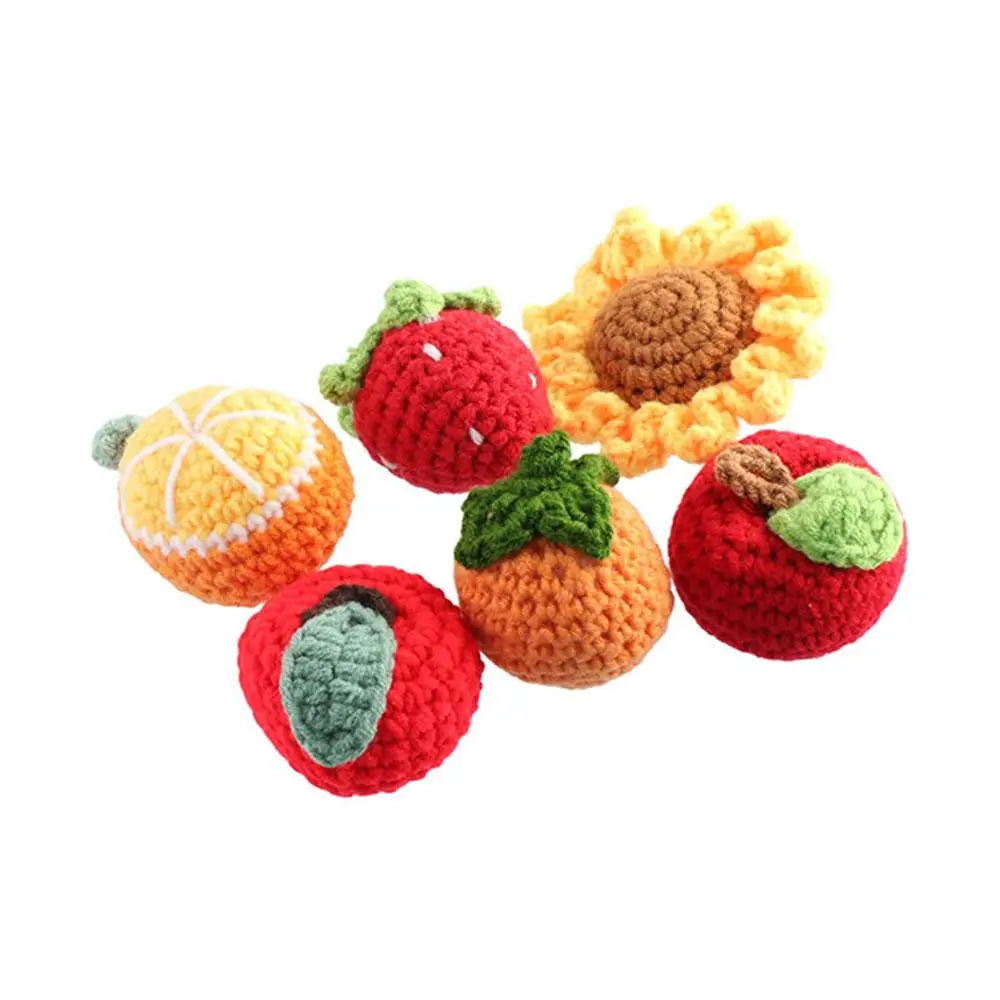 Cartoon Wool Cute Fruit Sunflower Orange Knitted Strawberry Fruits Artificial Fruit Wool Crochet Hand Knitted Strawberry