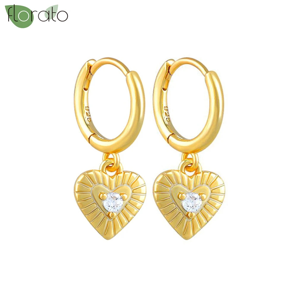 

925 Sterling Silver Needle Vintage Gold Colour Heart Earrings Exquisite Small Hoop Earrings for Women Fashion Jewelry Gift