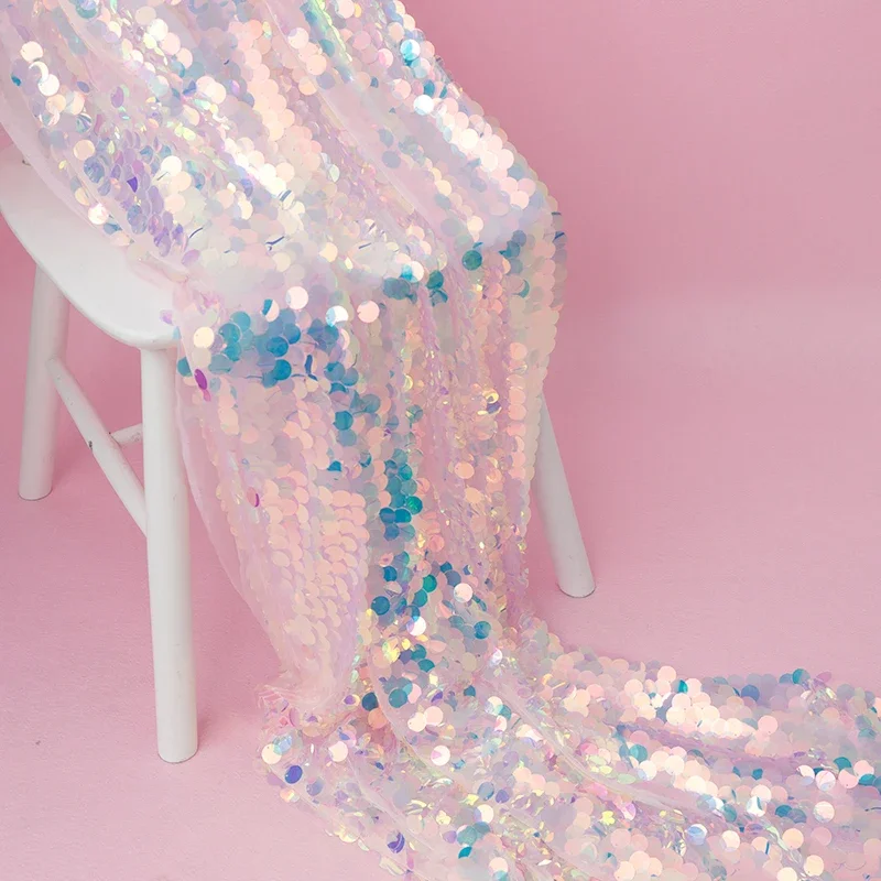 Dreamy Laser Sequin Fabric Imitation Mermaid Scale Round Sequin Glitter Cloth Iridescent Shiny Dress DIY Sewing Background Decor