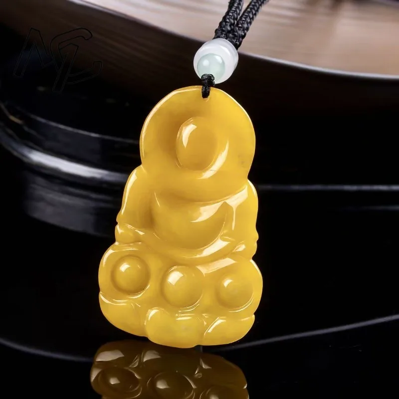 Real Natural Emerald Jade yellow Guanyin Bodhisattva Pendant Necklace Carved Jadeite Jewelry Fashion Amulet Gifts Certificate view 3