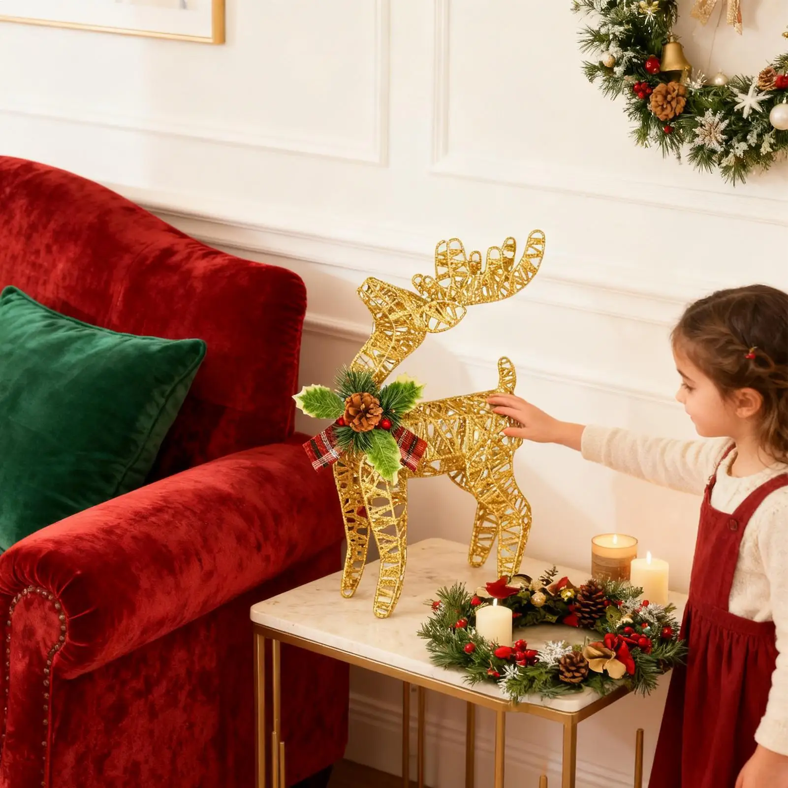 2025 Christmas Reindeer Wrought Iron Decoration, Glowing Reindeer Under Christmas Tree Ornament, Christmas Reindeer Figurine