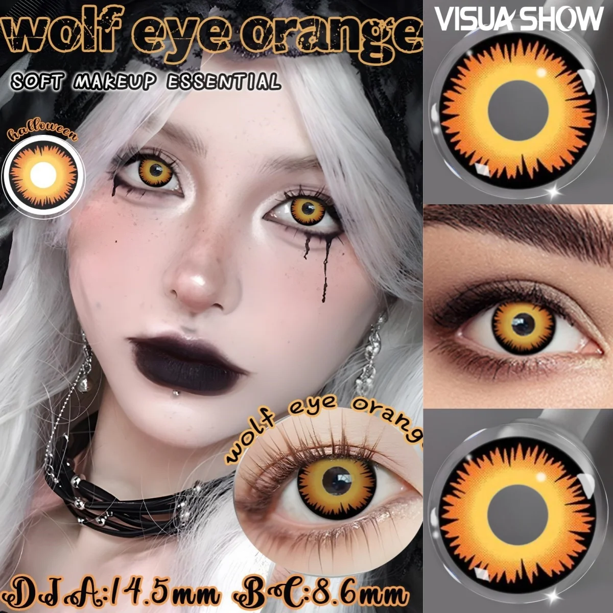 VISUASHOW Wolf Eye Orange Cosplay-Kontaktlinsen, halbjährliche Verwendung, weiche Anime-Augenschönheitslinsen für Party, verkleidete Augen, Make-up, Cos