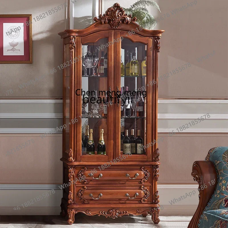 

ss1001 American all-solid wood double-door wine cabinet household living room side cabinet with glass door storage wine cabinet