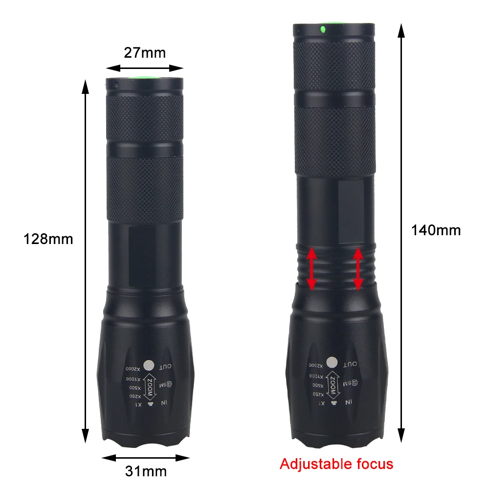 Ultra Bright A100 Zoomable UV Flashlight Tactical Green/Red/White/UV 395NM Waterproof Torch AAA/18650 Powered Lantern Hand Lamp