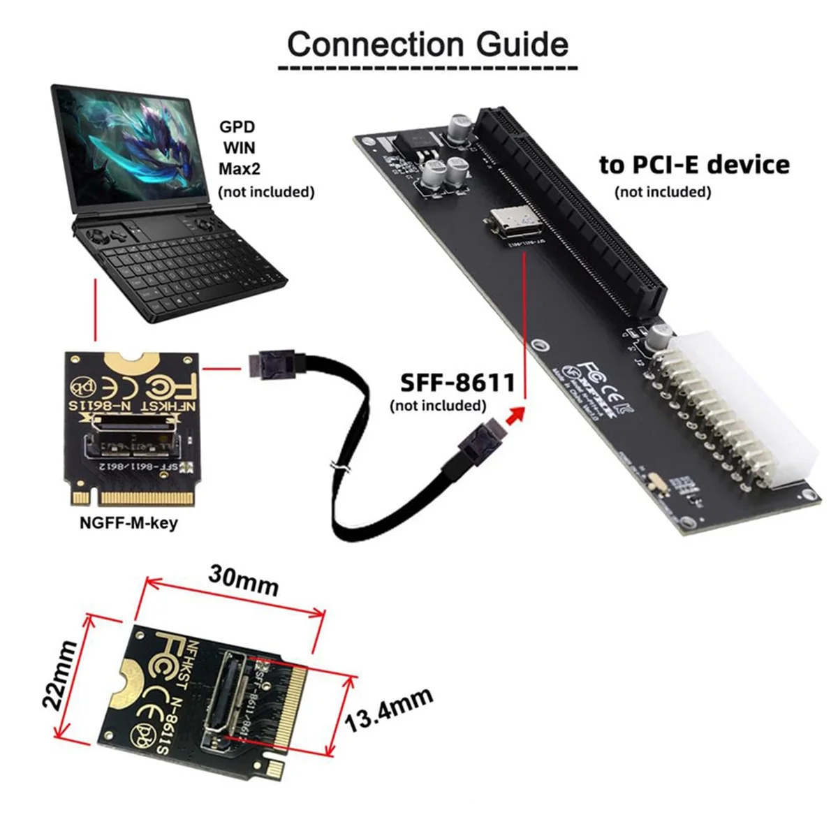 2230 NVMe M.2 ذكر إلى Oculink SFF-8612 SFF-8611 PCI-E4.0 67 دبوس أنثى محول المضيف العمودي لـ NVME U.2 SSD EGPU HY