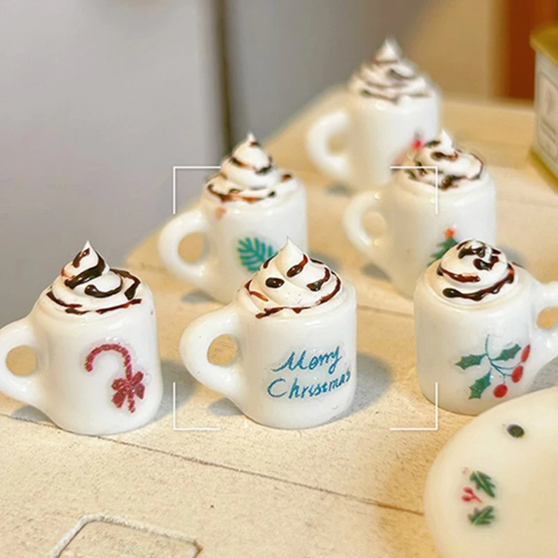 5Pcs 1:12 Dollhouse Christmas Dish Plates Cup Model Doll Xmas Kitchen Tableware Decoration Dolls House Accessories Pretend Toy