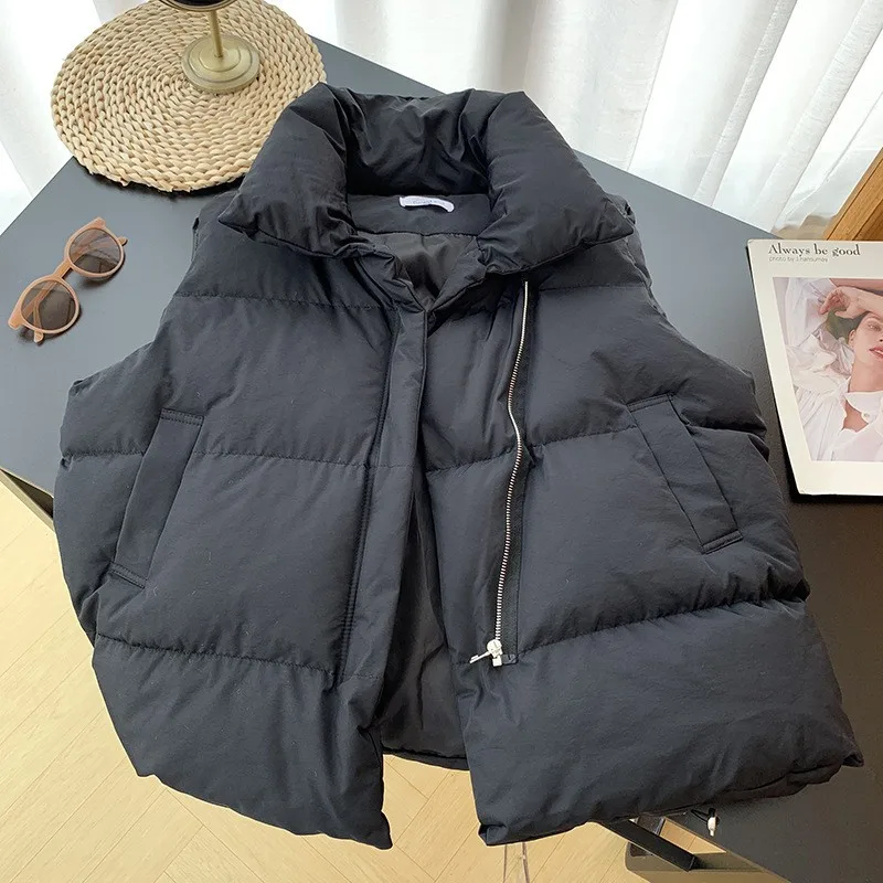 Puffer Vest Women Stand Collar Outerwear Loose Sleeveless Jackets Autumn Winter Vests Drawstring Hem Y2k Streetwear Thick Warm