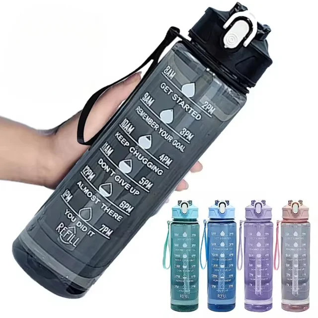 Garrafa de água esportiva de grande capacidade, 750-900ml, à prova de vazamento, copo de plástico colorido, para beber, viagem ao ar livre, portátil, academia, fitness