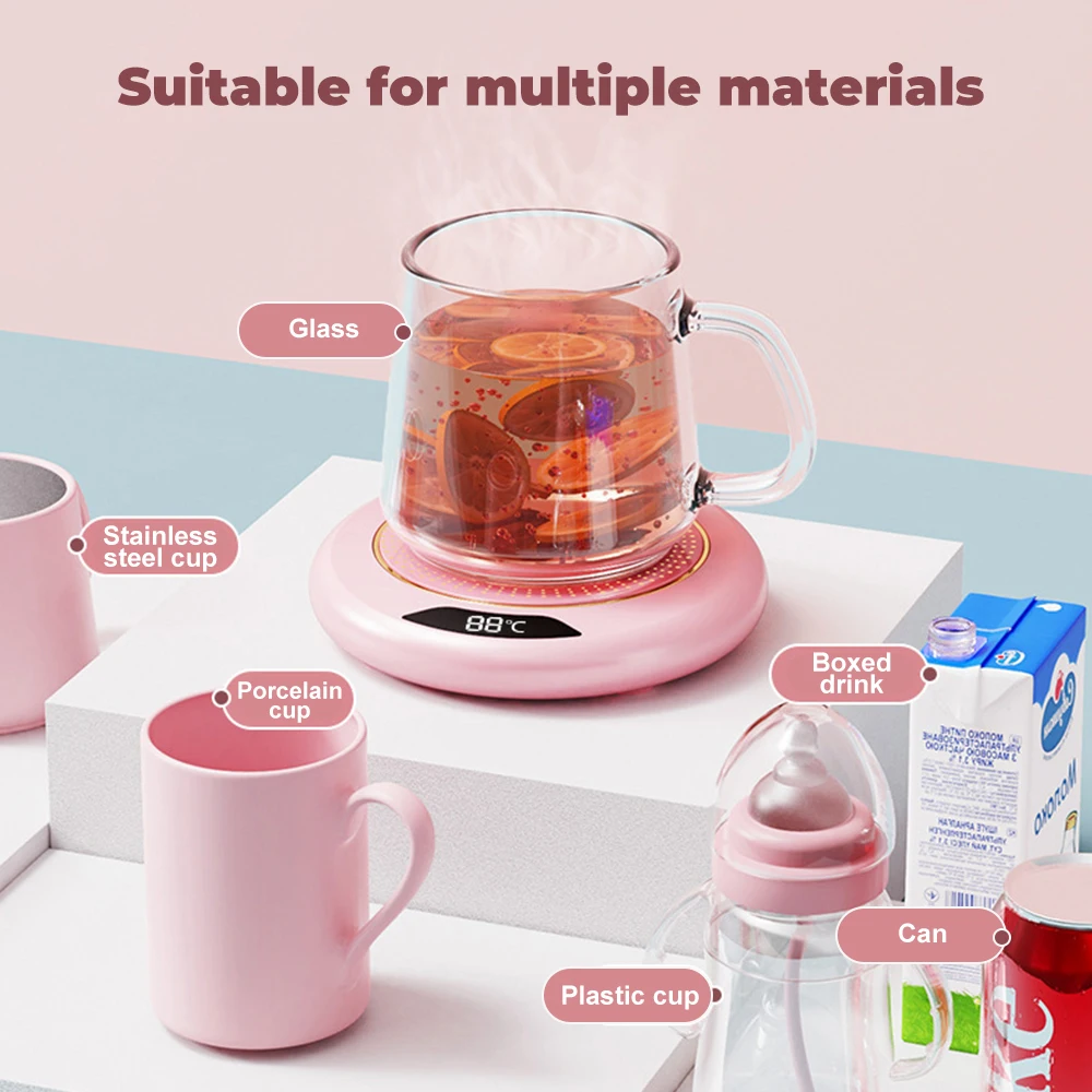 Calentador de tazas con temporizador termostático para té y leche, posavasos calefactor portátil con pantalla Digital inteligente, USB