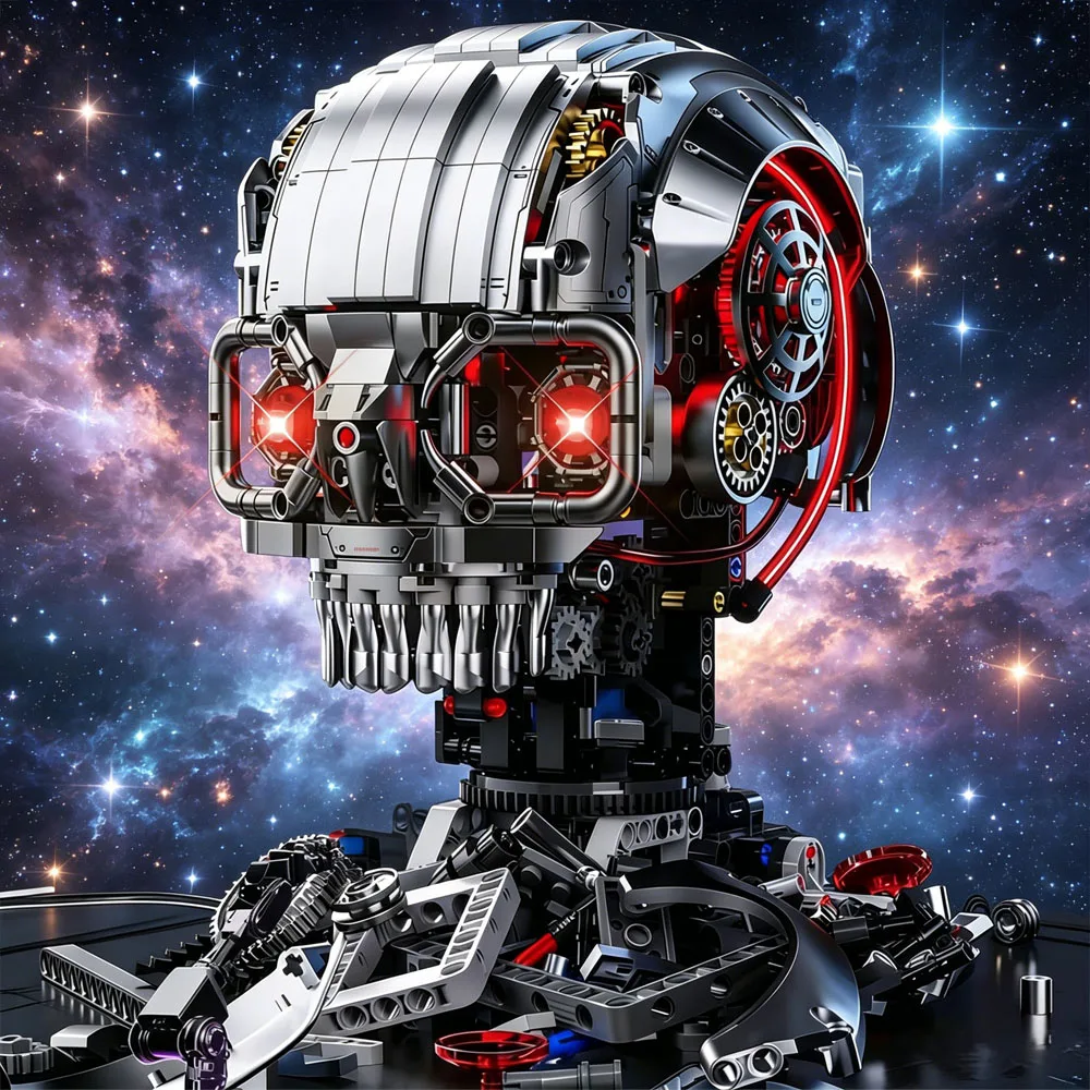 1099Pcs Motorized Skeleton Head Bricks Light Moving Parts Construction Set MOC Tech Model Creative Desk Decor Gift Box
