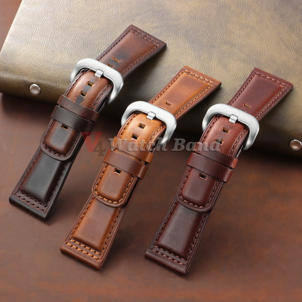Retro Oil Wax Watch Bracelets Big Size 28mm Rough Double-sided Cowhide Strap Metal Buckle Watchband Universal Straps Wristbelt