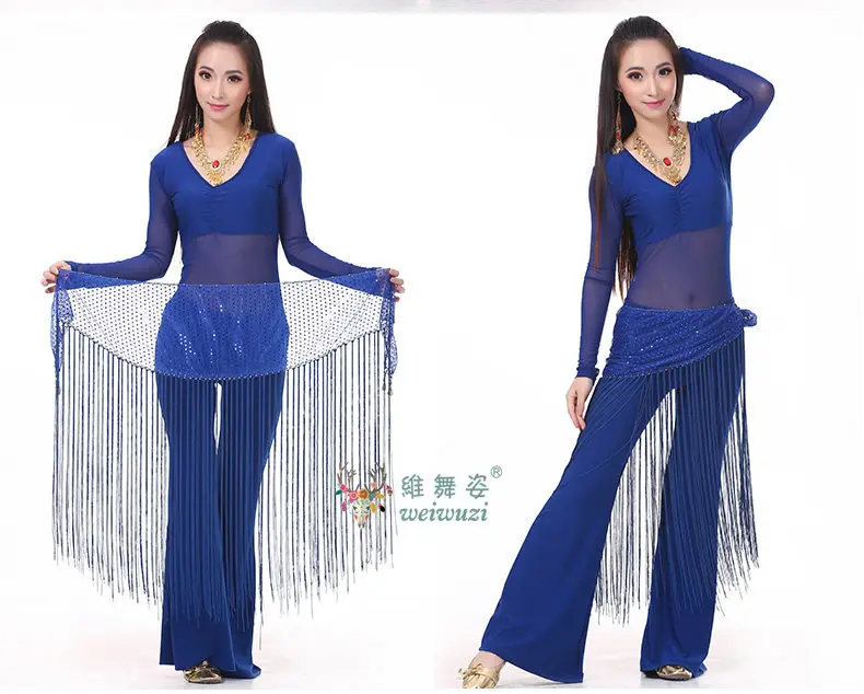 Professionelles Bauchtanz-Kostüm-Set: Top, Hose und Hüfttuch für Damen, Erwachsene, Bauchtanz-Übungskleidung und Aufführungsoutfit – Detail 14