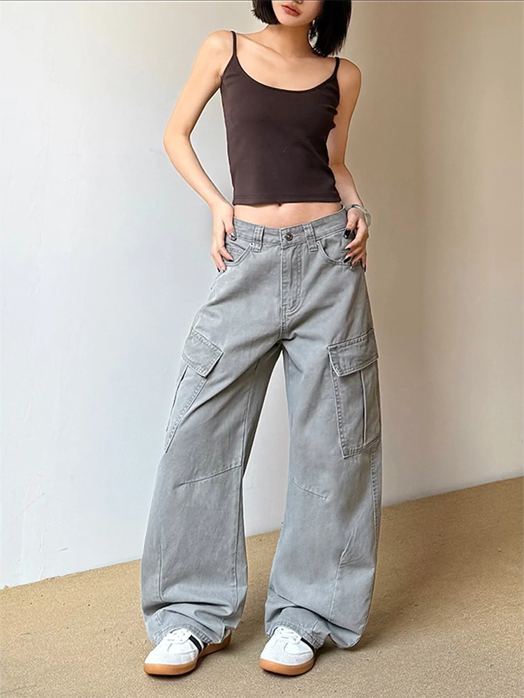 

American Retro High Street Multi-ket Knife Work Pants Loose Waed Wide Leg Long Trousers Men's Casual Loose Fit Jeans