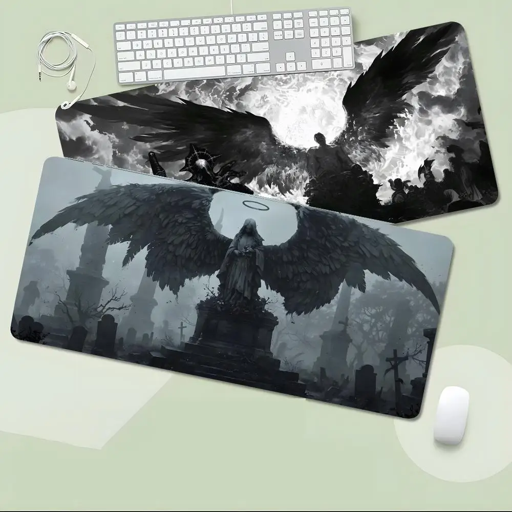 Mythology Art Fallen Angel Mouse Pad Non-Slip Large Desk Mat Thick Stitched Edge Gaming Mousepad