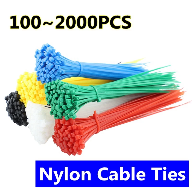 100~2000PCS Self-locking Plastic Nylon Cable Tie Ndustrial Supply Fastener Releasable Fasten Wire Loop Wrap Zip Ties Bundle Ties