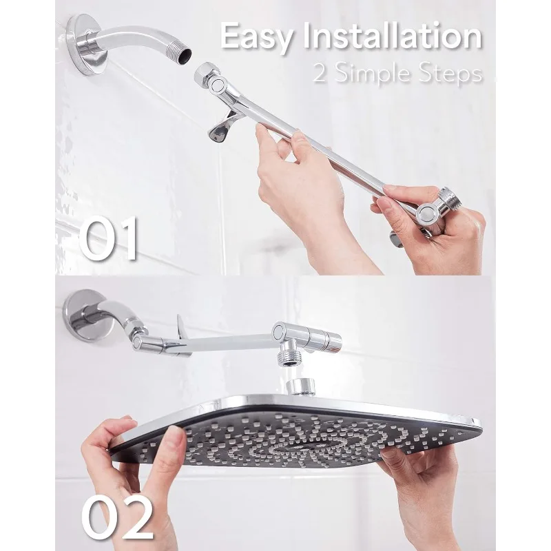 Rain Shower Head, 11.8 Inch Large Rectangular Rainfall Showerhead, Adjustable Stainless Steel 11 inch Extension Arm