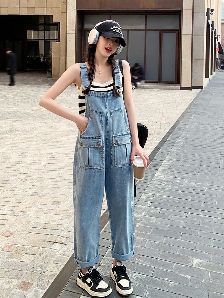 

Стильные летние джинсовые комбинезоны для женщин: свободный крой, стройнящие, с высокой талией, в винтажном стиле, на пуговицах, для повседневной носки